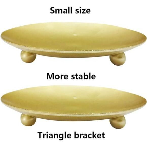 Set of 2 gold metal candle holder plates round pillar candlestick stands for dec - Picture 4 of 8